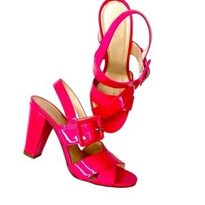 J.Crew Made in Italy Bright pink patent heeled sandals size 5